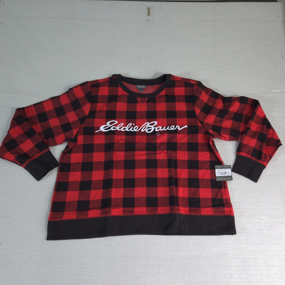 Women's Eddie Bauer Long Sleeve Camp Fleece Salsa Red/Black NWT XL